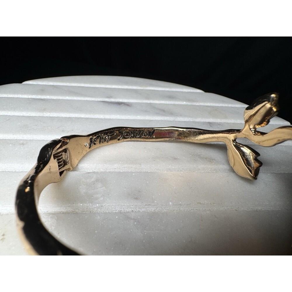 Betsey Johnson Rose Vine Bling Goldtone Hinged Bangle Bracelet - Picture 7 of 9